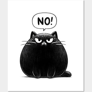 Black Cute Cat Says No Posters and Art